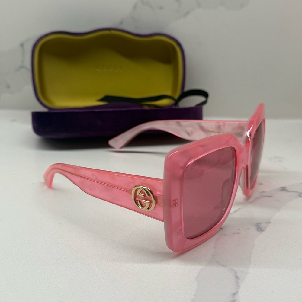 GUCCI GG0083S Pink Interlocking G Oversized Retangle Sunglasses